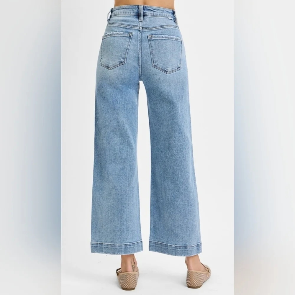 RISEN HR Light Wash Wide Leg Cropped Front Seam Trouser Hem Jeans Various NEW - Picture 5 of 6